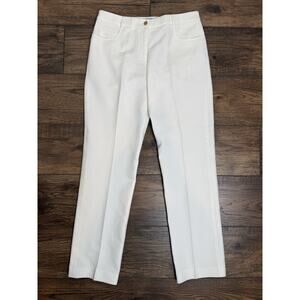 J.McLaughlin Quilted Texture White Ankle Straight Leg Pants Gold Button Sz 6